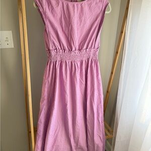 LOFT Pink Striped Midi Dress